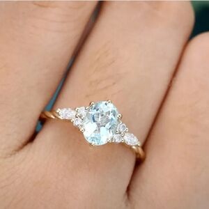 14k Gold Plated Blue CZ With Sparkling Accents - Size 8